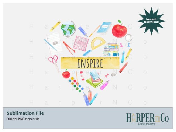 Inspire Teacher Heart Sublimation PNG